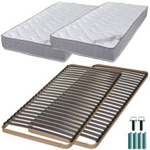 Ebac Literie - Matelas mousse + Sommier métal C224 2x90x200 Wave - Hauteur 19 cm - Soutien ferme