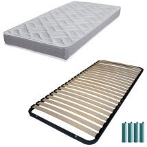 Ebac Literie - Matelas mousse + Sommier métal démonté 140x190 Morgan - Hauteur 17 cm - Soutien ferme