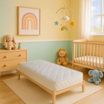 Matelas pour bébé 70x140 cm Hauteur 15,5 cm Hyppoallergénique - - Tissu Coton - Mousse Haute Résilience 33 Kg/m3