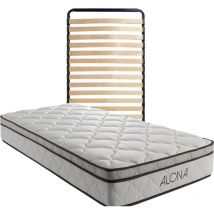 Provence Literie - Matelas + Sommier Alona a Ressorts + Memoire de Forme 80 Kg/m3 - 90x190 Hauteur +/- 25,5 cm - Accueil Moelleux - Soutien Equilibre