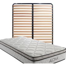 Matelas + Sommier Alona a Ressorts + Memoire de Forme 80 Kg/m3 - 160x200 Hauteur +/- 25,5 cm - Accueil Moelleux - Soutien Ferme - 5 Zones de Confort -