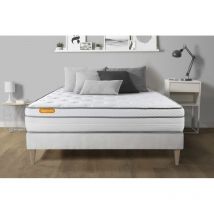 Septnuits - Ensemble matelas sommier Memo luxe 160 x 200 cm - Couleur : Blanc
