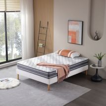 Nuits D'or - Matelas Tissu Maxi Naturel 200x200 x 24 cm + Protège Matelas + Oreiller Visco - Très Ferme - ame rembourrage 100 % polesther - âme 100 %