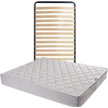King Of Dreams - Matelas Tissu Ignifuge 90x200 + Sommier Démonté + Pieds + Protège Matelas Offerts - Hauteur 15 cm - Confort Ferme - Mousse