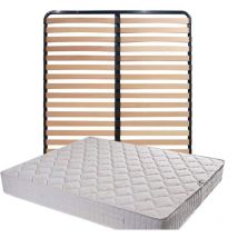 Matelas Tissu Ignifuge 140x200 + Sommier Démonté + Pieds + Protège Matelas Offerts - Hauteur 25 cm - Confort Ferme - Mousse Extrmement Durable