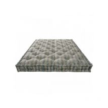 Matelas traditionnel en laine 120 x 190 x 23 avec tissu gris à fleurs blanches