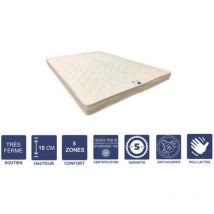 Matelas Trés Ferme + Alése 80x200 x 15 cm + Oreiller Visco - 5 zones de Confort - rembourrage 100 % polesther - âme 100 % polyuréthane poli lattex hr