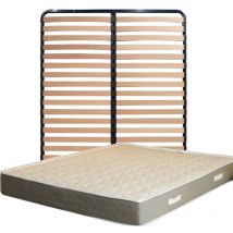 Matelas 140x200 x 23 cm + Sommier + pieds Offerts avec contact latex densité 80 Kg/m3 - Tissu 100% Coton - Soutien Trés Ferme