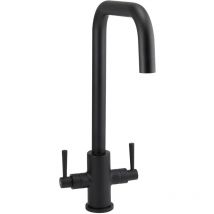 Fnx Bathrooms - Matt Black Kitchen Sink Mixer Tap Swivel Spout Dual Levers - Matt Black