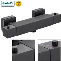 Buyaparcel - Matt Black Thermostatic Bath Bar Mixer Shower Valve Square Bottom Outlet 150mm