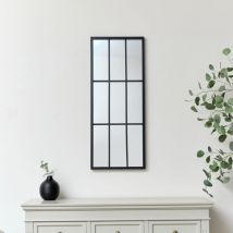 Melody Maison - Large Matt Black Window Wall Mirror 94cm x 38cm