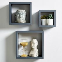 Berkley - Matt Grey Set of 3 Floating Cube Shelves Wall Mounted Home Decor Display Units - Grey