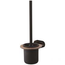 Bisk Toilettenbürste – Zink-Aluminium-Legierung, HPL-Kunststoff, Keramik – Schwarz/Holz – 130mm Breite, 360mm Höhe, 145mm Tiefe