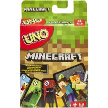 Mattel - Uno Jeu De Cartes Illustrées Thème Minecraft Avec Carte Action Creeper Spéciale, 112 Cartes Et Règles De Jeu Incluses, De 2 à 10 Joueurs,