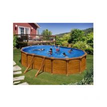 GRE - Kit piscine hors sol acier ovale mauritius aspect bois avec renforts apparents - Dimensions piscine: 5,27 x 3,27 x 1,32 m