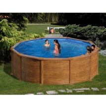 GRE - Piscine hors sol acier ronde imitation bois - Mauritus - Ø480 x 132 cm