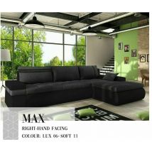 Romano - Max Right Hand Facing Corner Sofa Bed - Dark Grey & Black