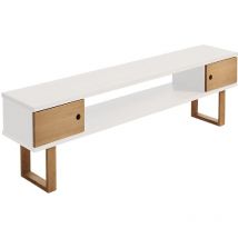 Max -Mueble Tv, Mesa de televisión, Acabado Color Blanco y Encerado. Medidas: 150 x 40 x 30 cm.