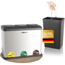 Maxcraft - Poubelle À Pédale Avec 3 Conteneurs Et Des Couvercles - 54 Litre (3 X 18 Litre)