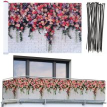Protezione Frangivista Per Balcone, Pratica Frangivista Con Motivo A Rose E Alta Resistenza Ai Raggi Uv E Agli Agenti Atmosferici, Ad Asciugatura 