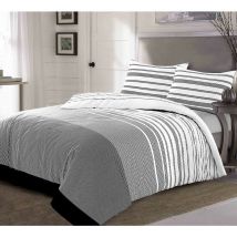 Maximus Striped Monochrome Duvet Cover Set Fully Reversible Modern Bedding - Double - White
