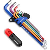 Maxpower - Jeu de 9 clés Allen - Jeu de clés hexagonales sae - Ensemble d'extrémité de boule à bras extra long métrique avec poignée en t