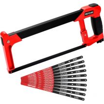 Maxpower - Sierra para Metales con 10 Hojas de Repuesto, Sierra de Arco Bimetálico 300mm con 2 Ángulos de Corte, Marcos de Sierra para Metal, Madera,