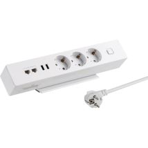 Maxtrack Presa Da Tavolo Nv63l 3 Prese Con Contatto Di Protezione Con 2 Porte Usb E 2 Porte Lan, Presa Multipla Per Casa Con Fissaggio Da Tavolo, 