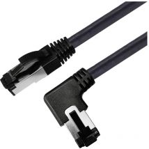 Maxtrack TI52-1,5L RJ45 Câble réseau, câble patch CAT 8.1 S/FTP 1.50 m noir coudé à 90° vers la gauche, blindage simple