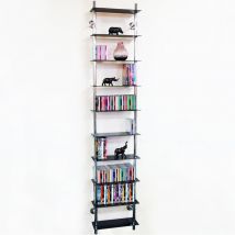 Maxwell - Wall Mounted 10 Tier Glass 300 cd / 200 dvd / Blu-ray Storage Shelf - Black - Chrome / Black