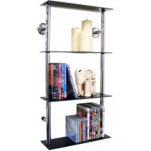 Maxwell - Wall Mounted Glass 90 cd / 60 dvd Storage Shelves - Black / Silver - Chrome / Black