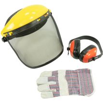 MaxxGarden Casco di sicurezza per motosega con protezione dell'udito, visiera in rete e guanti da lavoro, casco protettivo con visiera, colore: