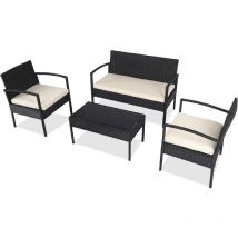 Maxxgarden - Salon en Rotin - Salon 4 Places - Design en Osier - Incl. 3 Chaises de Jardin et 1 Table Basse - Noir