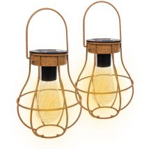 MaxxGarden Lampe Solaire d'extérieur à LED 12x15cm - Lampe Solaire de Jardin à LED - Suspension d'extérieur- Couleur Rouille - 2 pièces - IP44