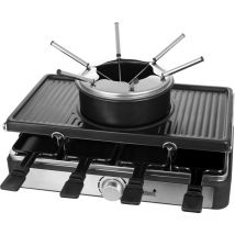 Raclette, Fonduta e Griglia Elettrica da Tavolo, 1400 w, Per 8 Persone, 8 Pentole, Griglia Rimovibile con Set per Fonduta e Piastra in Pietra, 8