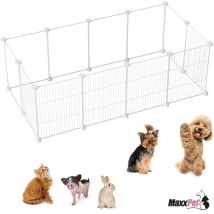 MaxxPet Parc à Chiots - Parc à Chiots Pliable - Cage pour Chiens - Parc à Chiots avec 12 Panneaux d'Enclos - 140x70x35cm - Blanc