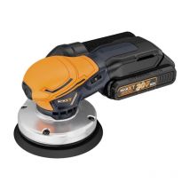 Ponceuse excentrique sans fil 125mm 20V (2,0Ah), 2,5mm, inclut 10 papiers abrasifs, collecteur de poussière (28mm), batterie et chargeur, vitesse