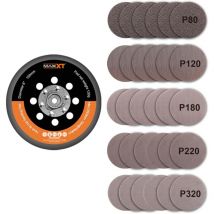 150mm Hook & Loop da Sander Backing Plate Pad and 30pcs sandpaper, for Brushless Orbit Sander R7303 - Maxxt