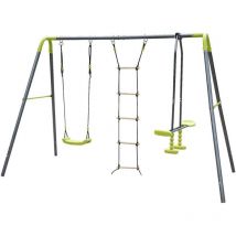 Maxxtoys - balançoire - Balançoire pour 3 et échelle de corde - vert/gris