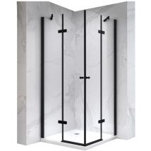 MAYA-BLACK Cabine porte de douche d'angle H 190 cm, 75 x 75 cm, verre transparent