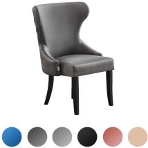 Single Mayfair Lux Velvet Dining Chair - Upholstered Chair with Wooden Legs - Dark Grey