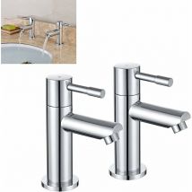 Briefness - Bathroom Basin Pillar Taps, Pair Basin Sink Mixer Taps, 1/4 Turn Washroom Pair Faucets Twin Lever, 2 Pcs Morden Taps