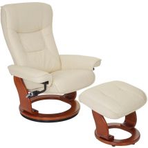 Fauteuil relax Hamilton, fauteuil de télévision, tabouret, cuir, charge 130kg - crème, doré - MCA