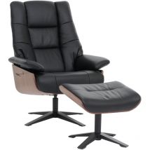 Poltrona relax MCA con poggiapiedi HHG-240, sedia reclinabile, vera pelle legno, nero