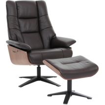 MCA - Poltrona relax con poggiapiedi HHG-240, sedia reclinabile, vera pelle legno, marrone