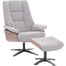MCA - Poltrona relax con poggiapiedi HHG-242, sedia reclinabile, tessuto bouclé legno, grigio