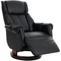 MCA - Relaxsessel + Aufstehhilfe HHG-257, Fernsehsessel Liegesessel Fußstütze Holz Leder schwarz, Holz walnussfarben