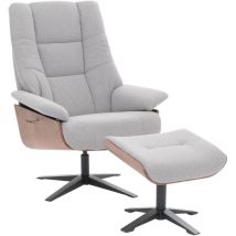 Relaxsessel + Hocker HHG-242, Fernsehsessel Liegesessel, Bouclé Stoff Holz grau - MCA