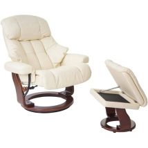 MCA Relaxsessel Windsor XXL, TV-Sessel Hocker, Echtleder 180kg belastbar creme, Walnuss-Optik