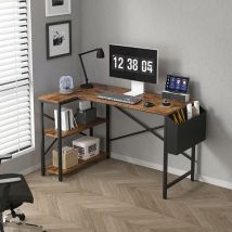 Mcc Direct - l Shaped Corner Desk with Bookshelf Reversible Corner Desk For Home Office Study 100CM brown